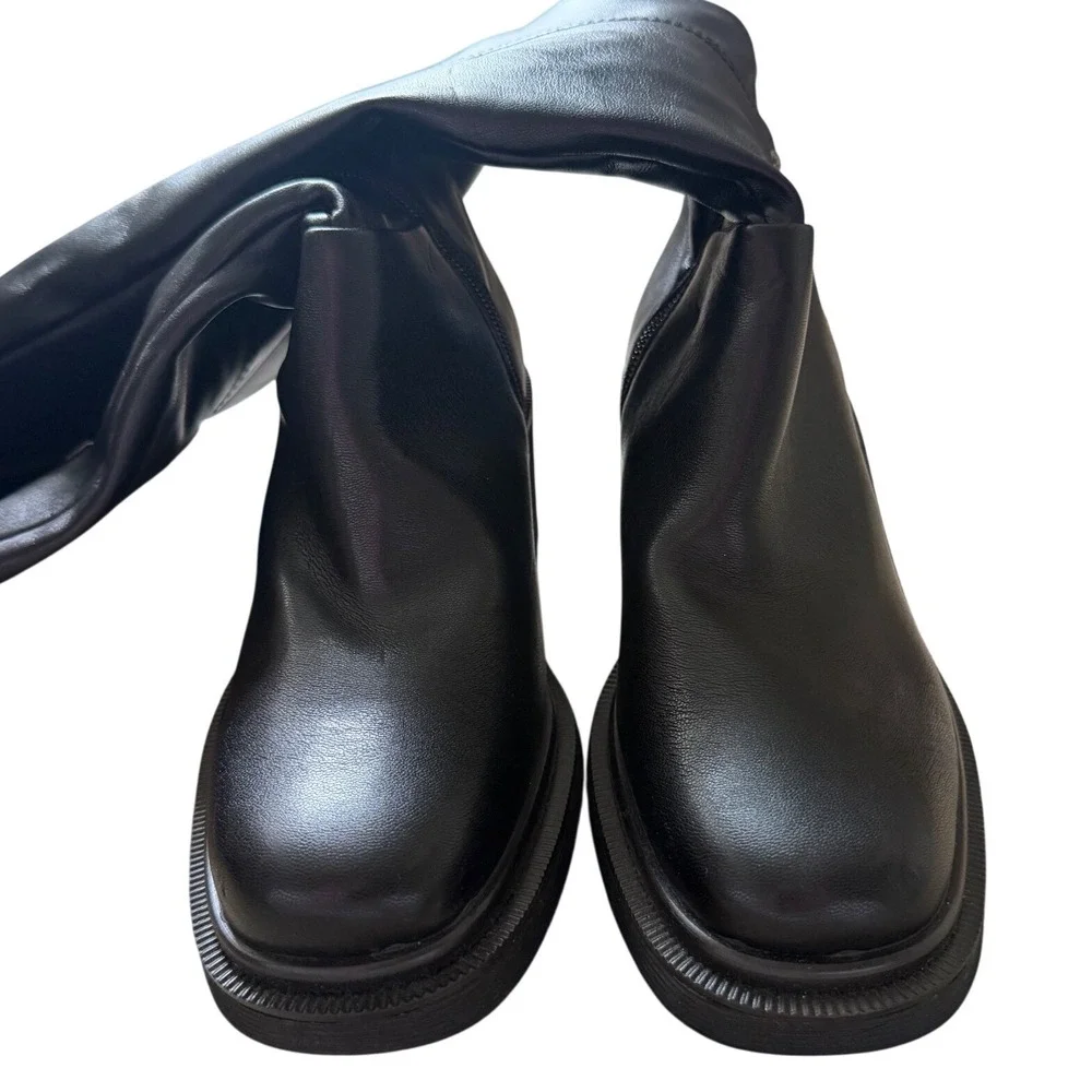 Franco Sarto Kelly Black Over The Knee Boots Square Toe Block Heel Size 6M
